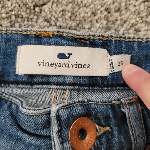Vineyard Vines Size 26 Jamie Striped Grosgrain Jean Cutoff Short Blue Denim - Picture 3 of 9